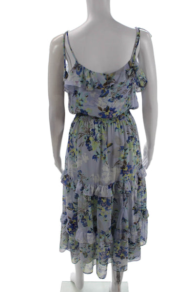 Misa Womens Floral Print Smocked Waist Ruffle Trim Maxi Dress Blue Size XS