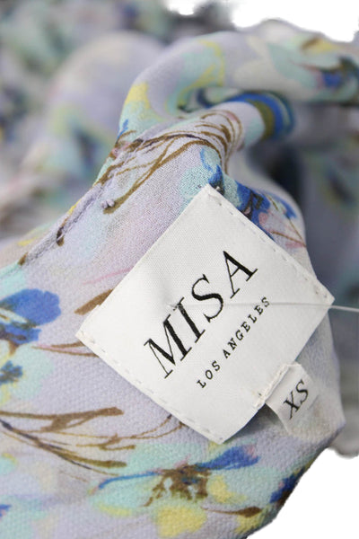 Misa Womens Floral Print Smocked Waist Ruffle Trim Maxi Dress Blue Size XS