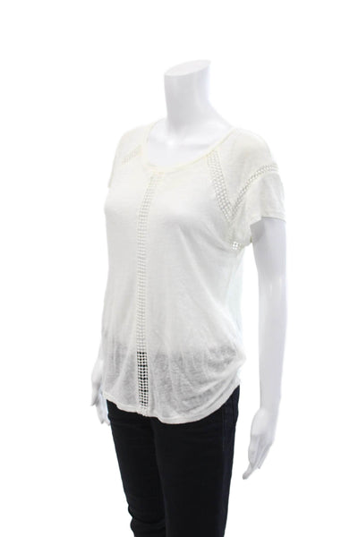 Generation Love Womens Cotton Textured Short Sleeve Round Neck Top White Size S