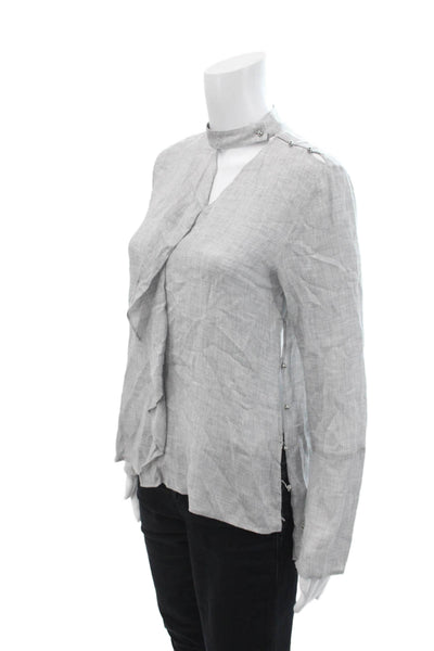 10 Crosby Derek Lam Womens Studded Buttoned Keyhole Mock Neck Blouse Gray Size 2