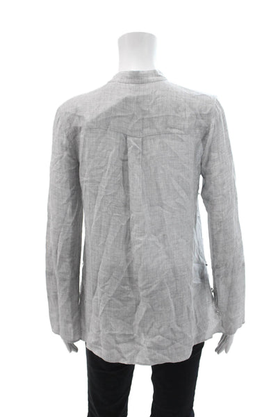 10 Crosby Derek Lam Womens Studded Buttoned Keyhole Mock Neck Blouse Gray Size 2