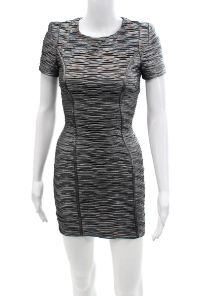 Torn by Ronny Kobo Womens Ruched Short Sleeve Zip Textured Dress Silver Size XS