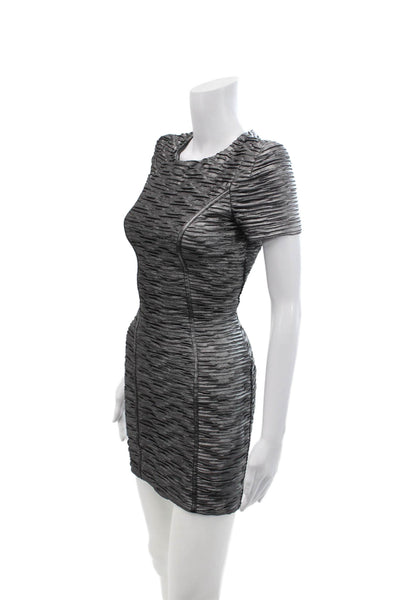 Torn by Ronny Kobo Womens Ruched Short Sleeve Zip Textured Dress Silver Size XS
