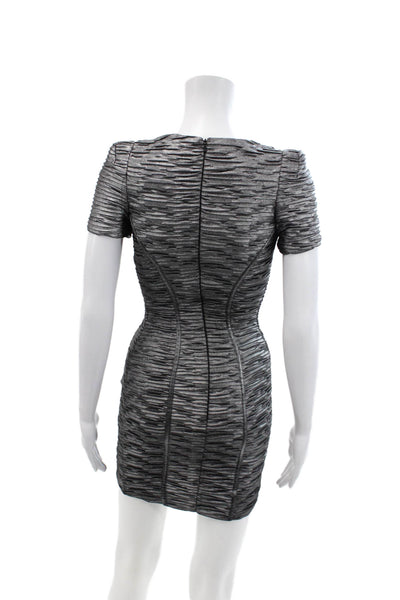 Torn by Ronny Kobo Womens Ruched Short Sleeve Zip Textured Dress Silver Size XS