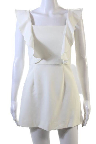 French Connection Womens Ruffled Short Sleeves A Line Dress White Size 2