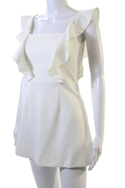 French Connection Womens Ruffled Short Sleeves A Line Dress White Size 2