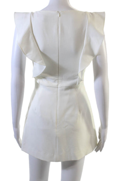 French Connection Womens Ruffled Short Sleeves A Line Dress White Size 2