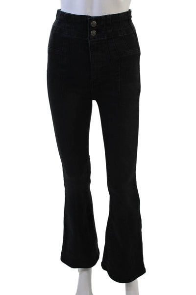 We The Free Womens High Rise Zip Up Flare Leg Jeans Black Cotton Size 25