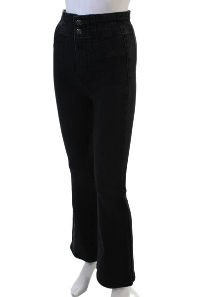 We The Free Womens High Rise Zip Up Flare Leg Jeans Black Cotton Size 25