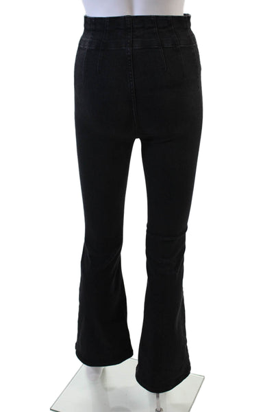 We The Free Womens High Rise Zip Up Flare Leg Jeans Black Cotton Size 25