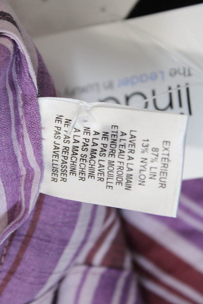 Lisa Marie Fernandez Womens Pouf Tie Blouse - Blueberry Striped Linen Size 3