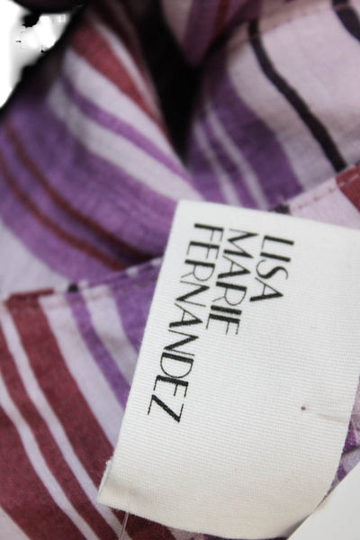 Lisa Marie Fernandez Womens Pouf Tie Blouse - Blueberry Striped Linen Size 3