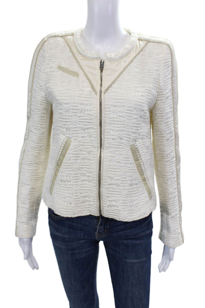 IRO Womens Cotton Geometric Zippered Long Sleeve Basic Jacket Cream Size 40