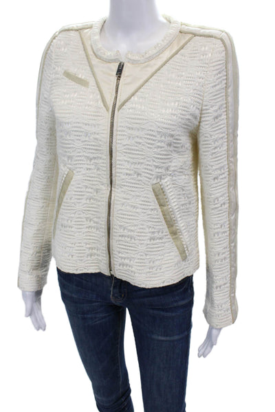 IRO Womens Cotton Geometric Zippered Long Sleeve Basic Jacket Cream Size 40