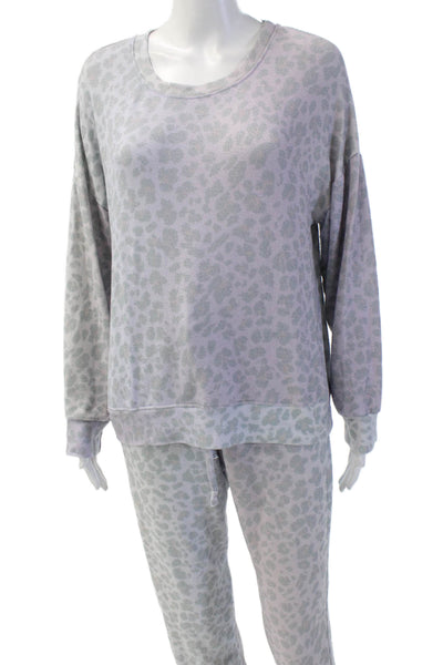 Sundry Womens Animal Print Pullover Long Sleeve Lounge Set Purple Size 1