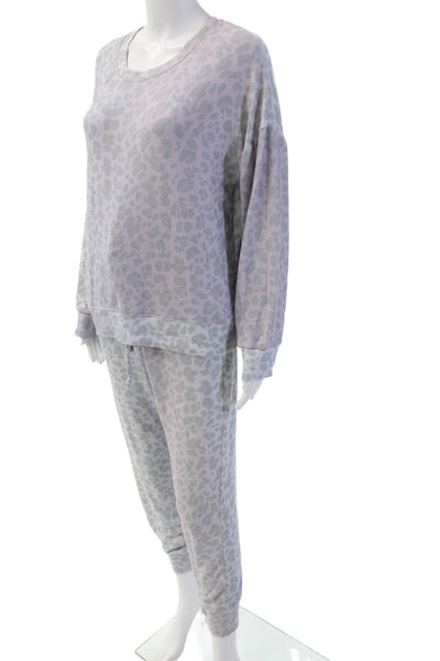 Sundry Womens Animal Print Pullover Long Sleeve Lounge Set Purple Size 1