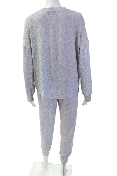 Sundry Womens Animal Print Pullover Long Sleeve Lounge Set Purple Size 1