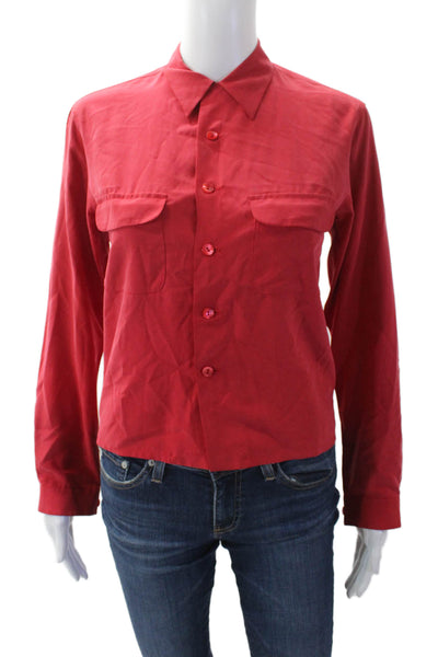 Equipment Womens Silk Collared Long Sleeve Button Down Basic Top Red Size S