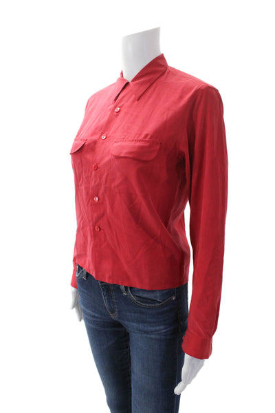 Equipment Womens Silk Collared Long Sleeve Button Down Basic Top Red Size S
