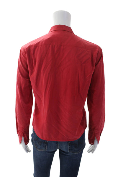 Equipment Womens Silk Collared Long Sleeve Button Down Basic Top Red Size S