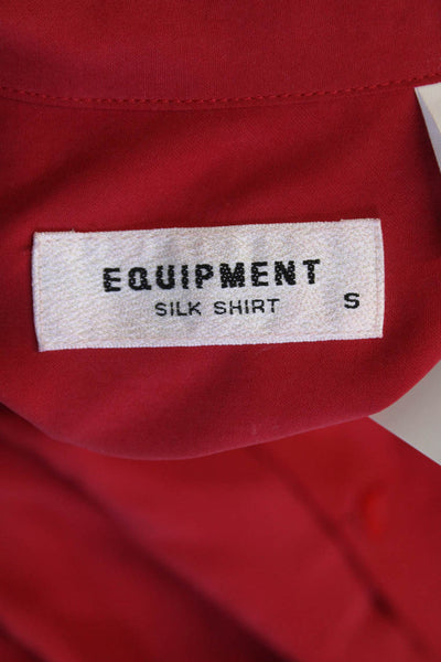 Equipment Womens Silk Collared Long Sleeve Button Down Basic Top Red Size S