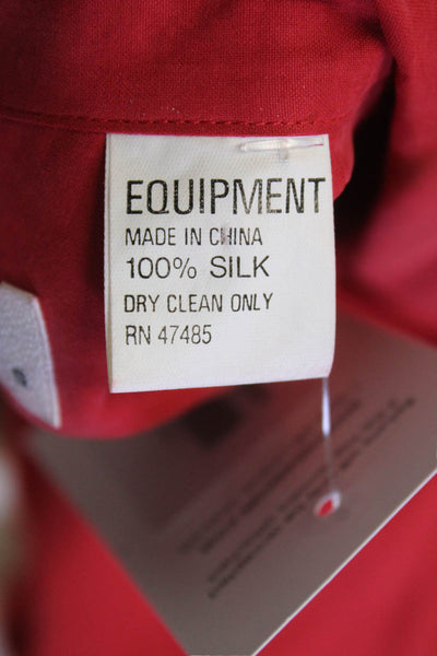 Equipment Womens Silk Collared Long Sleeve Button Down Basic Top Red Size S