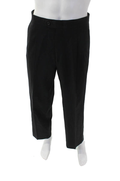 Geoffrey Beene Mens Wool Pleated Straight Leg Trouser Pants Black Size 30