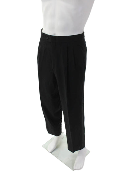 Geoffrey Beene Mens Wool Pleated Straight Leg Trouser Pants Black Size 30