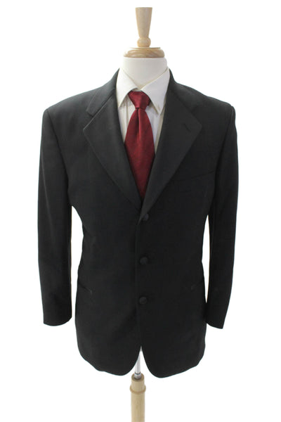 Geoffrey Beene Mens Collared Long Sleeve Button Down Blazer Black Size 42