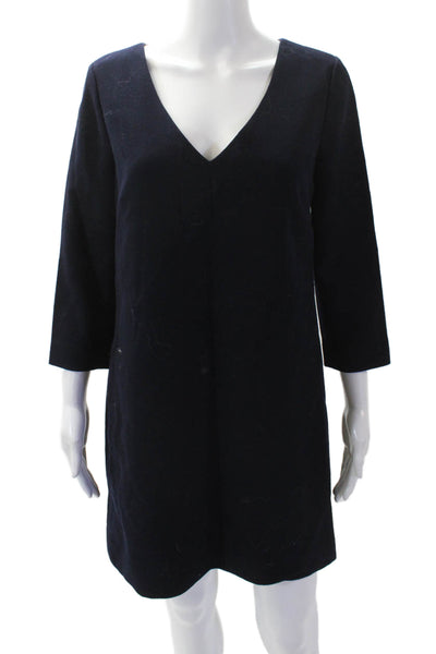 J Crew Womens Wool V-Neck Zip Long Sleeve Shift Mini Dress Blue Size 6