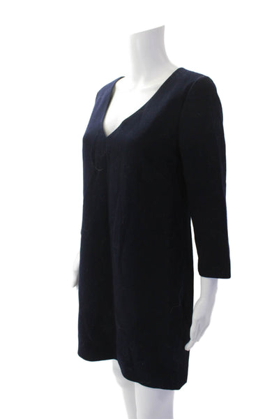 J Crew Womens Wool V-Neck Zip Long Sleeve Shift Mini Dress Blue Size 6