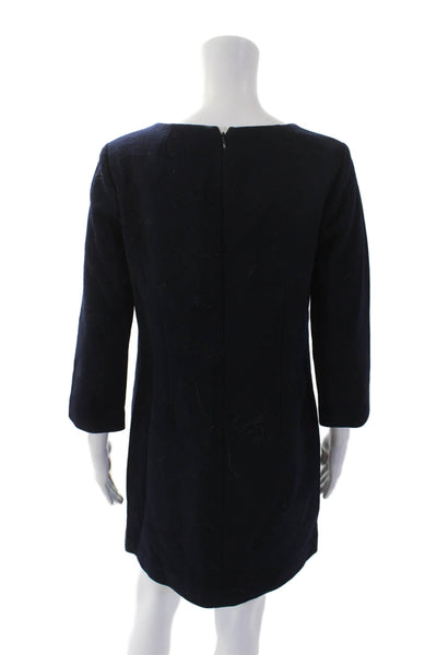 J Crew Womens Wool V-Neck Zip Long Sleeve Shift Mini Dress Blue Size 6