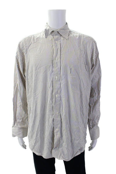 Faconnable Mens Cotton Striped Long Sleeve Button-Down Shirt White Size 5