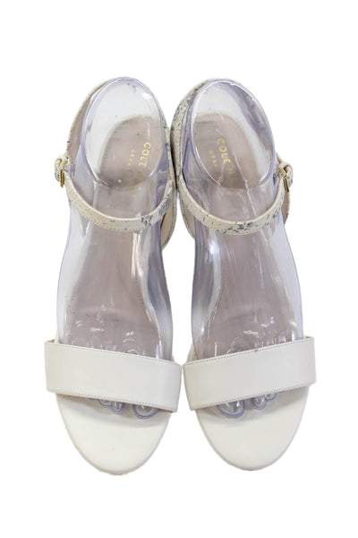 Cole Haan Womens Open Toe Gold Tone Strap Animal Printed Heels Nude Size 8
