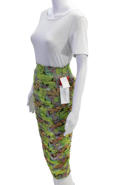 BruceGlen Womens Printed Mesh Ruched Pencil Skirt - Neon Floral Size XS