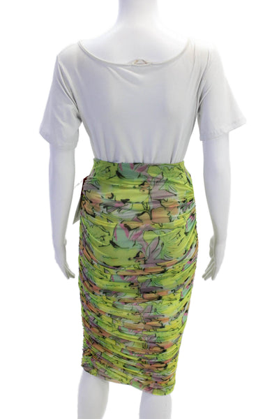 BruceGlen Womens Printed Mesh Ruched Pencil Skirt - Neon Floral Size XS