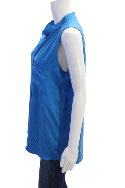 Rebecca Taylor Womens Sleeveless V Neck Silk Pocket Shirt Blue Size 8