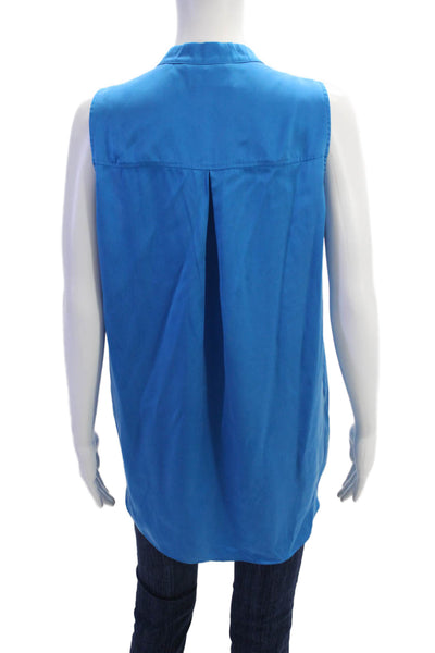 Rebecca Taylor Womens Sleeveless V Neck Silk Pocket Shirt Blue Size 8