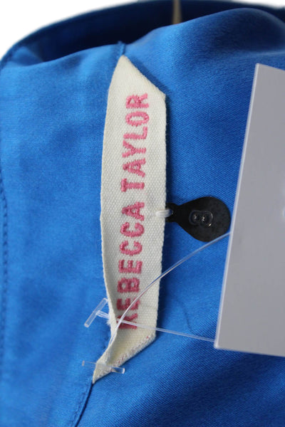 Rebecca Taylor Womens Sleeveless V Neck Silk Pocket Shirt Blue Size 8
