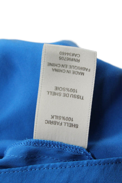 Rebecca Taylor Womens Sleeveless V Neck Silk Pocket Shirt Blue Size 8