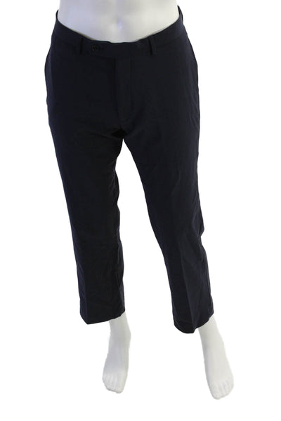 Calvin Klein Mens Wool Zippered Flat Front Straight Dress Pants Blue Size 32