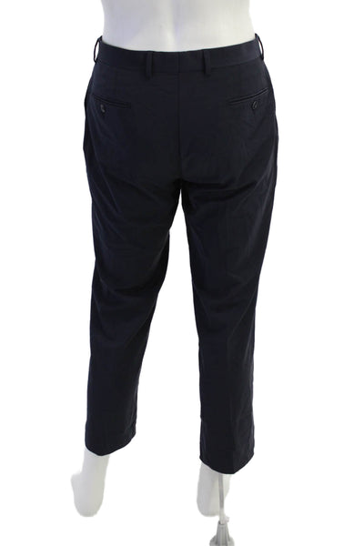 Calvin Klein Mens Wool Zippered Flat Front Straight Dress Pants Blue Size 32