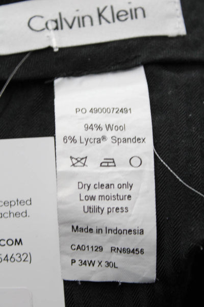 Calvin Klein Mens Wool Zippered Flat Front Straight Dress Pants Blue Size 32