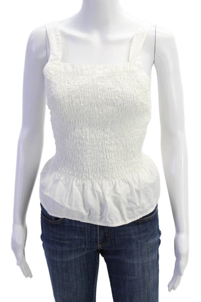 Free People Womens Cropped Sleeveless Smocked Tank Top White Size Medium