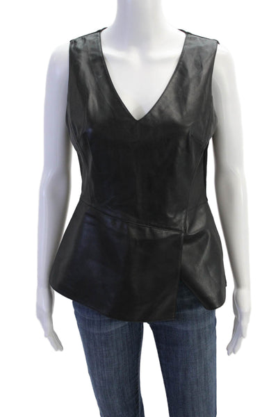 Bailey 44 Womens Faux Leather V Neck Sleeveless Peplum Tank Top Black Size Mediu