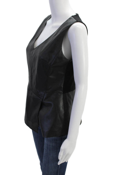 Bailey 44 Womens Faux Leather V Neck Sleeveless Peplum Tank Top Black Size Mediu