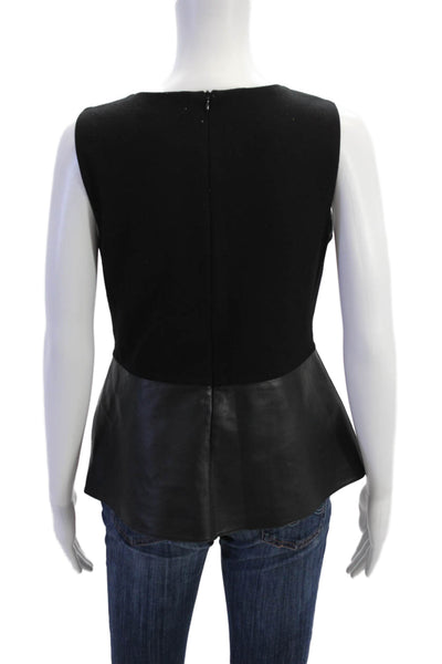 Bailey 44 Womens Faux Leather V Neck Sleeveless Peplum Tank Top Black Size Mediu