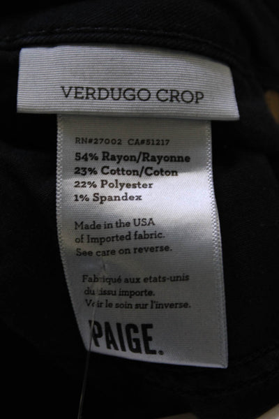 Paige Womens Verdugo Crop Mid Rise Skinny Leg Jeans Black Overdye Cotton Size 28