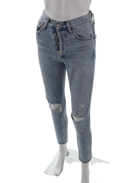 Agolde Womens Cotton Buttoned Distressed Detail Skinny Jeans Blue Size 23