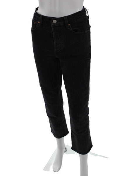 Denim Forum Womens Cotton The Arlo High Rise Straight Leg Jeans Black Size 26